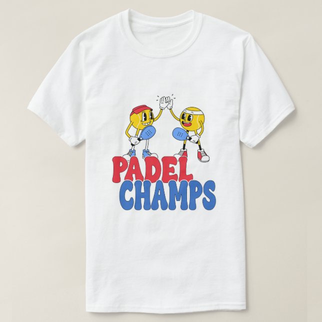 Camiseta Padel Champs | Retro Cartoon Sports High 5 T-Shirt (Frente do Design)