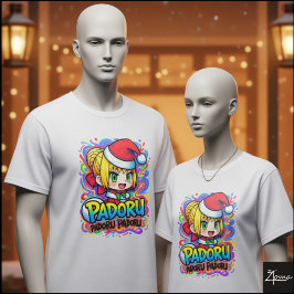 Camiseta Padoru Chibi Papai Noel Anime Tinta Salpicada