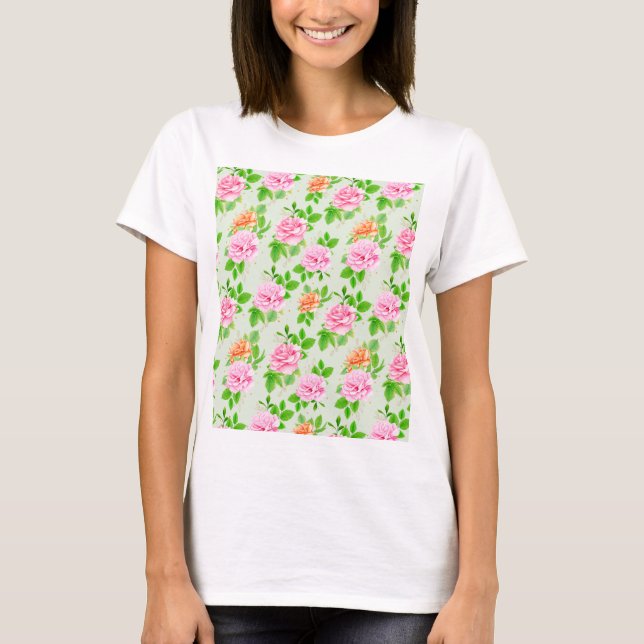 Camiseta Padrão-2367 de Rosas Rosa Floral (Frente)