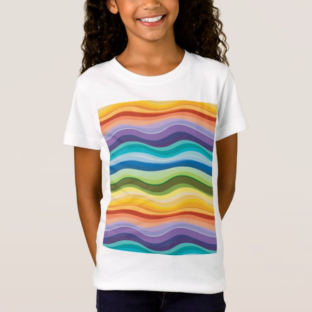 Camiseta Padrão 2 de ondulações multicoloridas (Frente)