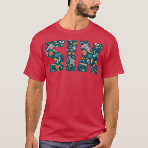 Camiseta Padrão 6 do Astronauta Espacial Bonito, Aniversári