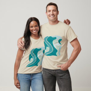 Camiseta padrão abstrato em tons azuis