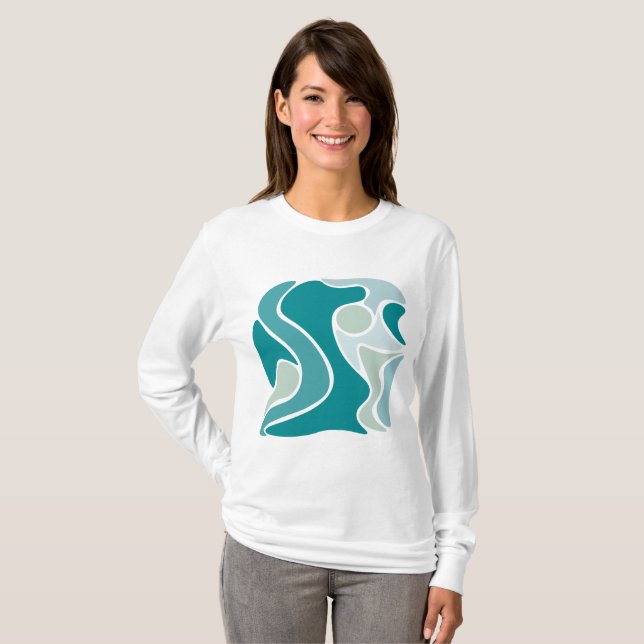 Camiseta padrão abstrato em tons azuis (Frente Completa)