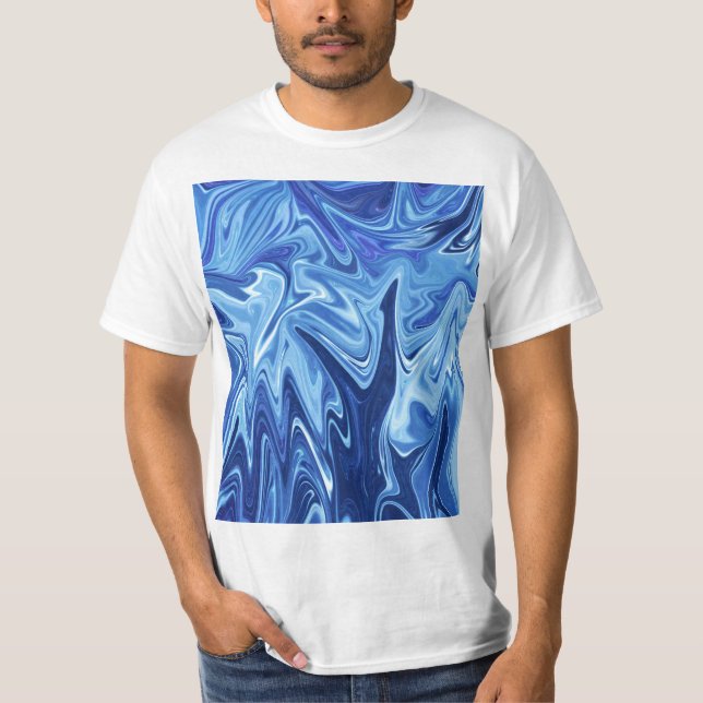 Camiseta Padrão abstrato líquido azul (Frente)