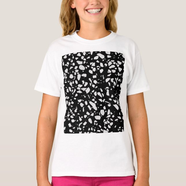 Camiseta Padrão abstrato Terrazzo Mosaico preto e branco (Frente)