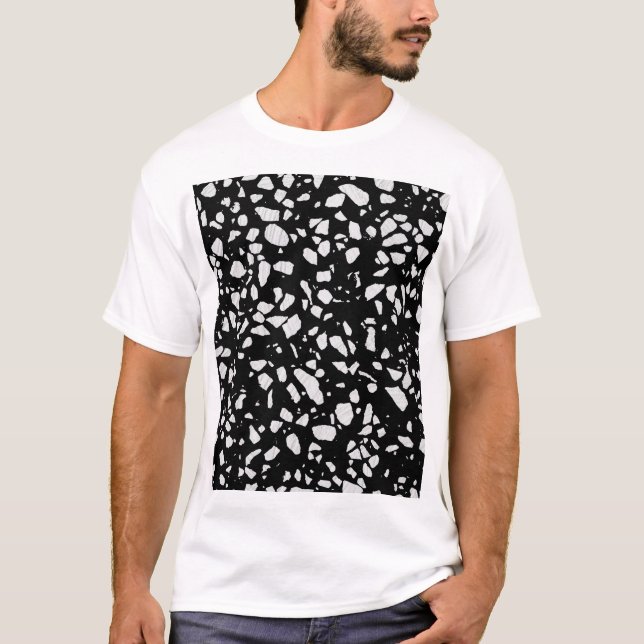 Camiseta Padrão abstrato Terrazzo Mosaico preto e branco (Frente)