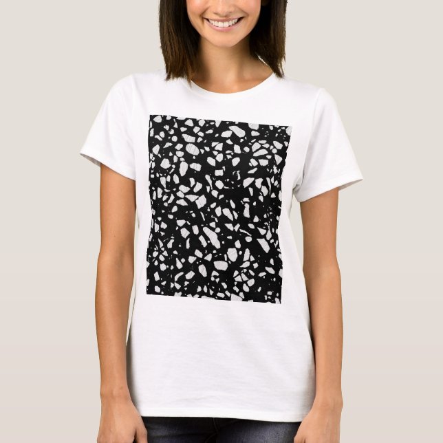 Camiseta Padrão abstrato Terrazzo Mosaico preto e branco (Frente)