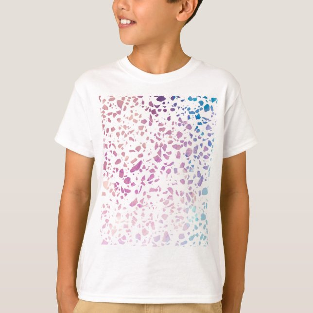 Camiseta Padrão abstrato Terrazzo Mosaico rosa e azul (Frente)