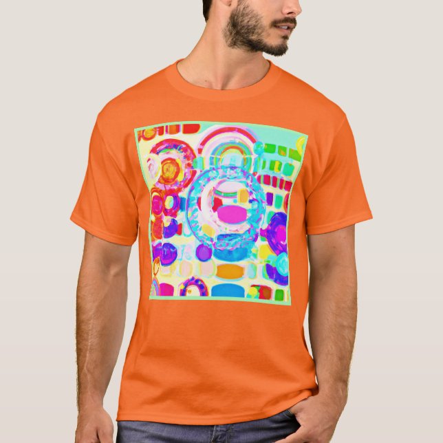 Camiseta Padrão Aleatório de Cores Vibrantes (Frente)