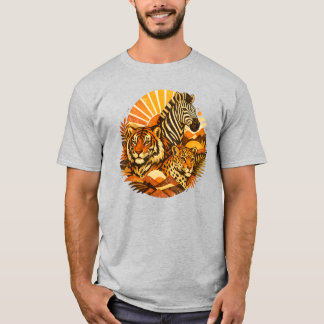 Camiseta Padrão Animal Safari Retro | Boho Vida Selvagem Vi