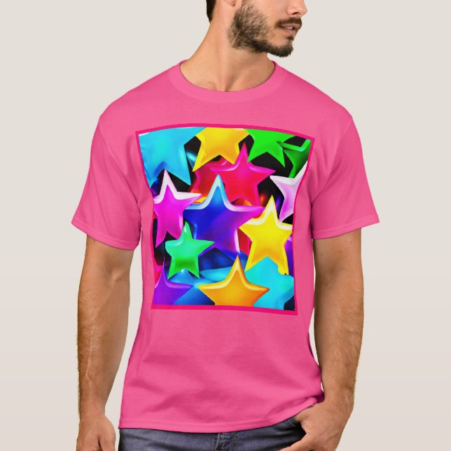 Camiseta Padrão Arco-Íris 3D estrelado (Frente)