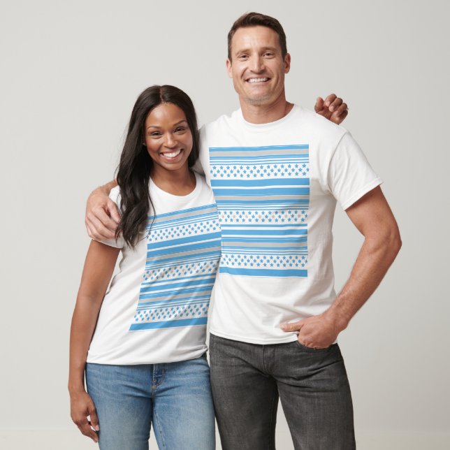 Camiseta Padrão azul-celeste listrado com estrelas (Unissex)
