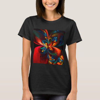 Camiseta Padrão Azul Laranja-Abstrato Floral Moderno #14