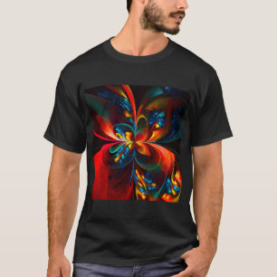 Camiseta Padrão Azul Laranja-Abstrato Floral Moderno #14