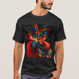 Camiseta Padrão Azul Laranja-Abstrato Floral Moderno #14