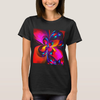 Camiseta Padrão Azul Vermelho Abstrato Floral Moderno #07