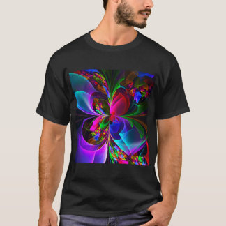 Camiseta Padrão Azul Vermelho Abstrato Floral Moderno #12