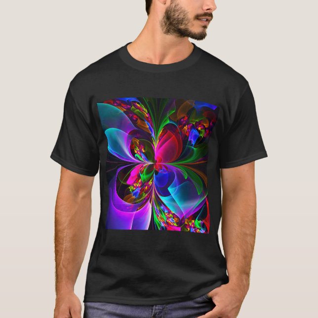 Camiseta Padrão Azul Vermelho Abstrato Floral Moderno #12 (Frente)