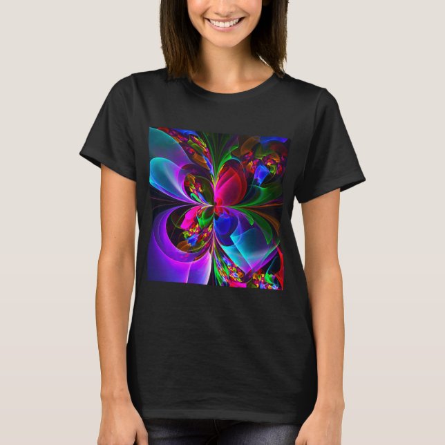 Camiseta Padrão Azul Vermelho Abstrato Floral Moderno #12 (Frente)