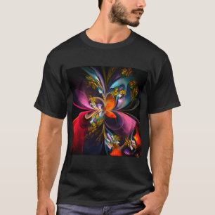 Camiseta Padrão Azul Vermelho Abstrato Floral Moderno #13