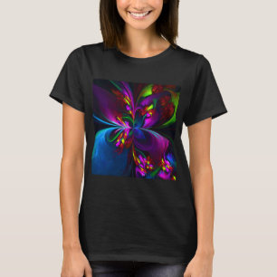 Camiseta Padrão Azul Vermelho Abstrato Floral Moderno #15