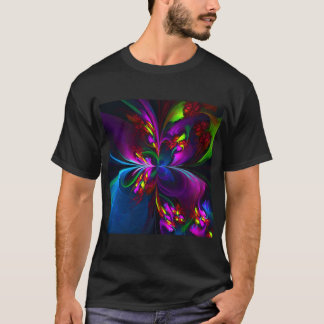 Camiseta Padrão Azul Vermelho Abstrato Floral Moderno #15