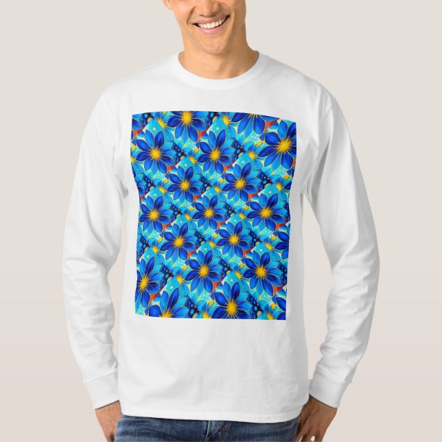 Camiseta Padrão bonito de flores azuis (Frente)