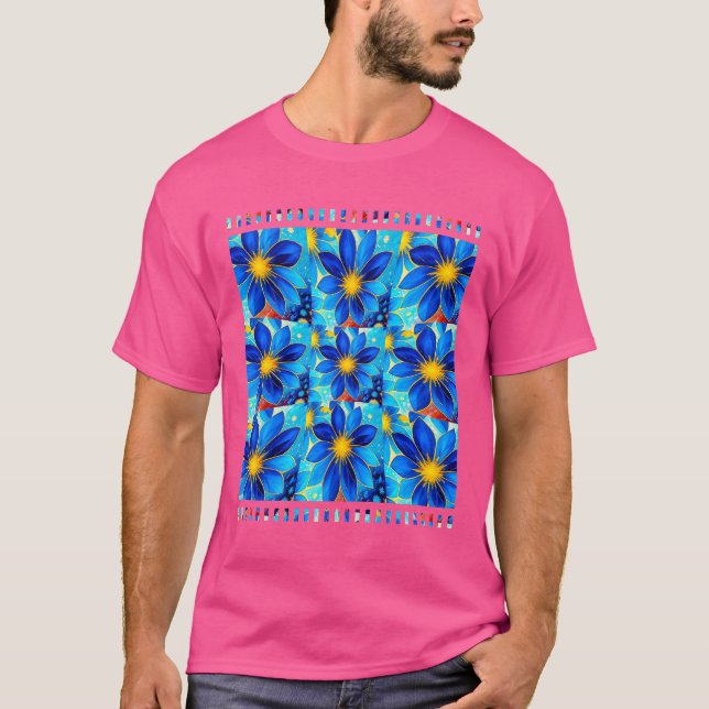 Camiseta Padrão bonito de flores azuis (Frente)