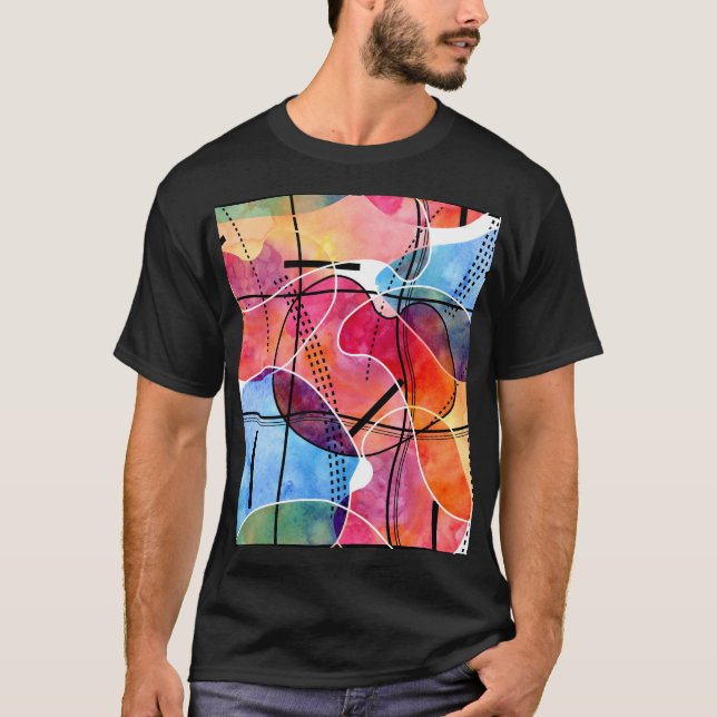 Camiseta Padrão Branco Preto abstrato Watercolor (Frente)