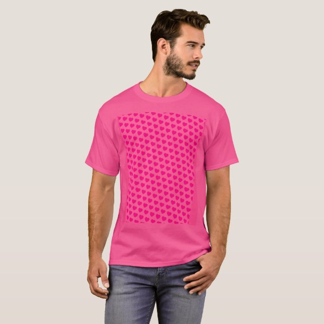 Camiseta Padrão Brilhante de Corações de Namorados Rosa (Frente Completa)
