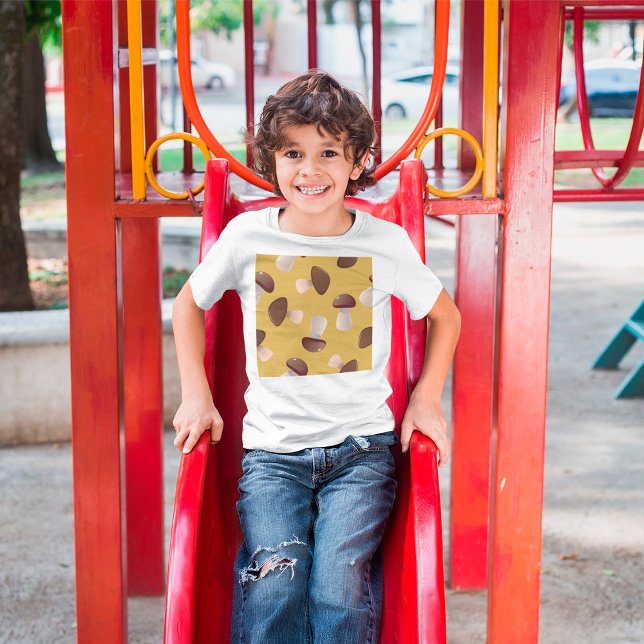 Camiseta Padrão castanho de cogumelo no amarelo-mostarda (Criador carregado)