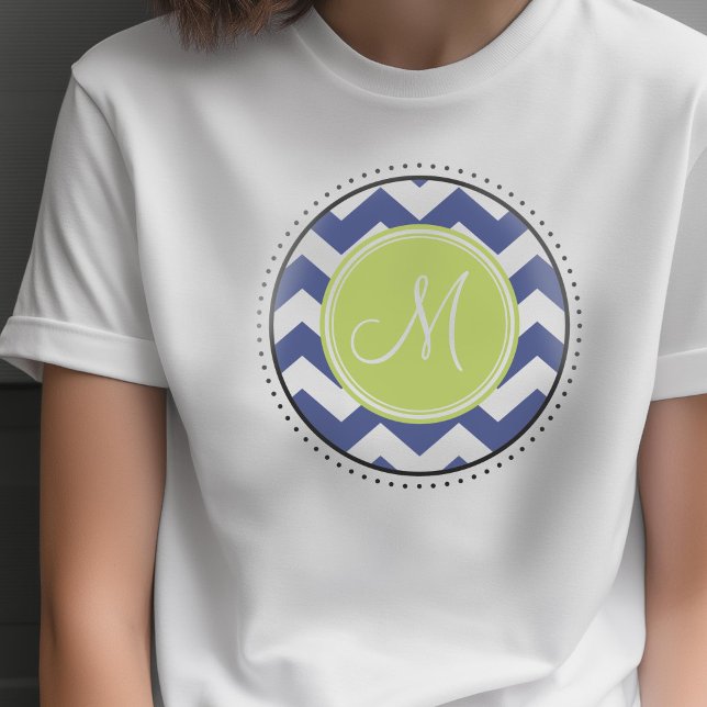Camiseta Padrão Chevron com Monograma - Navy Lime (Custom Photo T-shirt)
