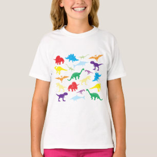 Camiseta Padrão Colorida Dinossauros Aquarela Crianças
