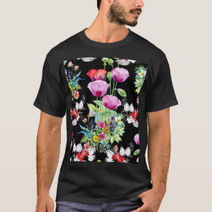Camiseta Padrão Colorido das Flores de Verão