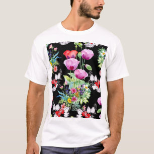 Camiseta Padrão Colorido das Flores de Verão
