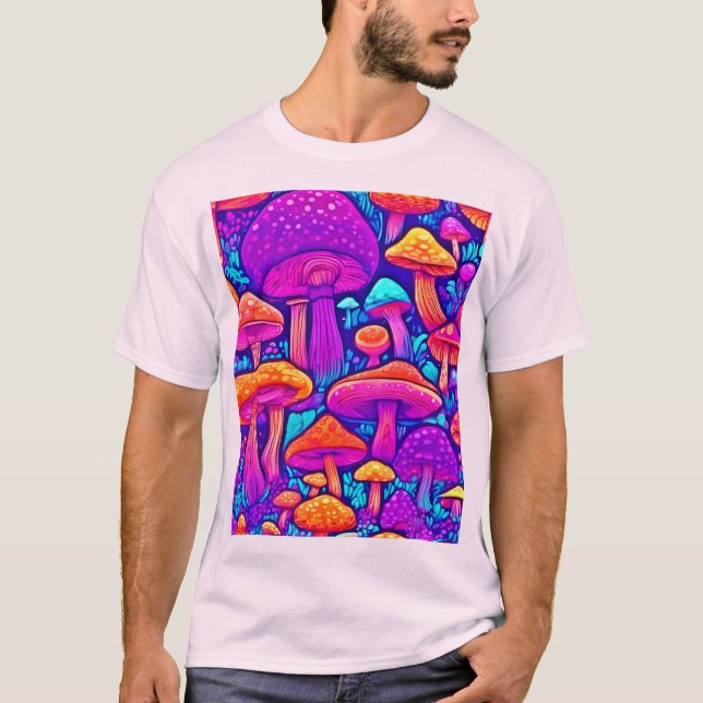 Camiseta Padrão Colorido de Cogumelo (Frente)