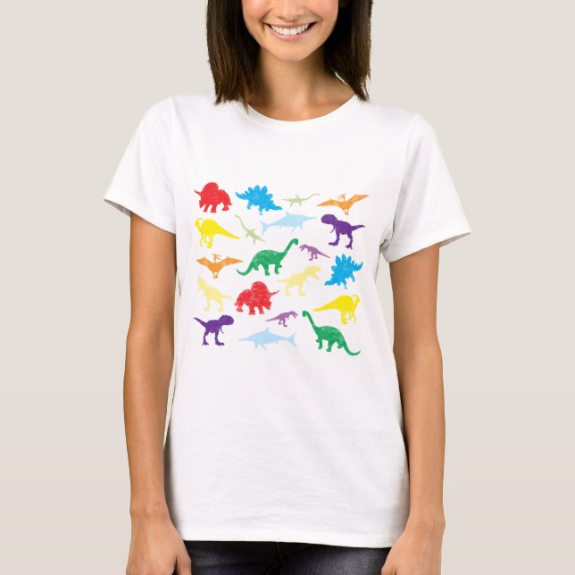 Camiseta Padrão Colorido de Dinossauros para Crianças (Frente)