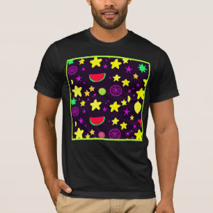 Camiseta Padrão Colorido De Estrela E Fruta