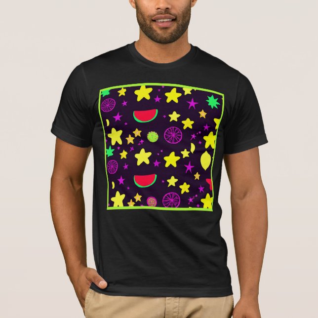 Camiseta Padrão Colorido De Estrela E Fruta (Frente)