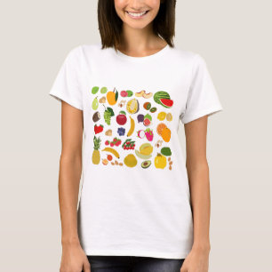 Camiseta Padrão Colorido de Fruta de Verão