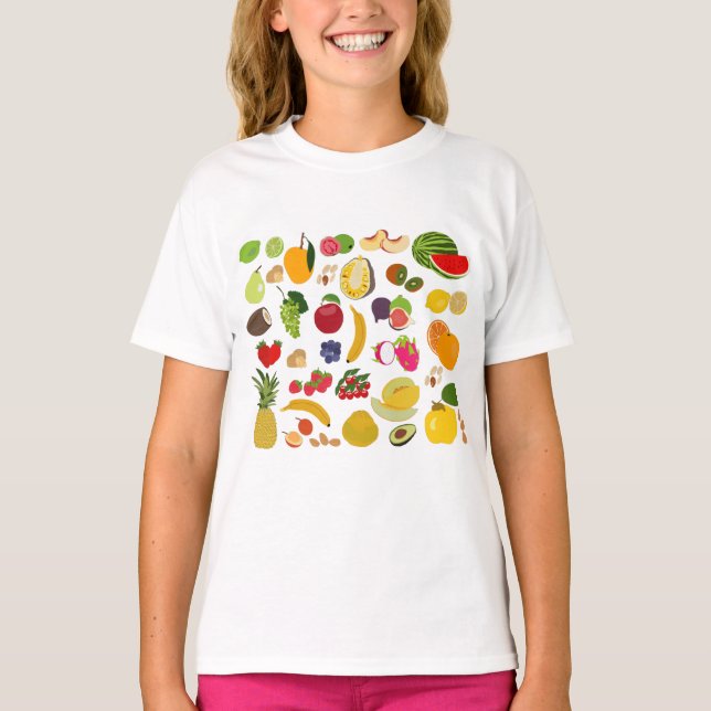 Camiseta Padrão Colorido de Fruta de Verão (Frente)