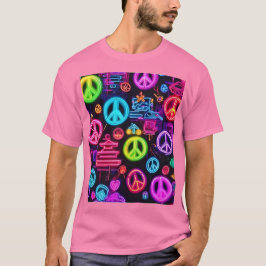Camiseta Padrão Colorido de Paz Neon