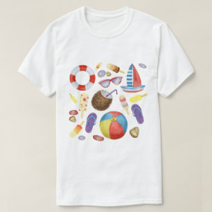 Camiseta Padrão Colorido de Praia Sunny Summer