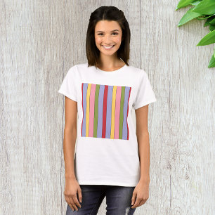 Camiseta Padrão Colorido de Stripes Verticais
