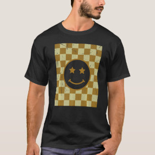 Camiseta Padrão com Verificação de Rosto Feliz Retroativo