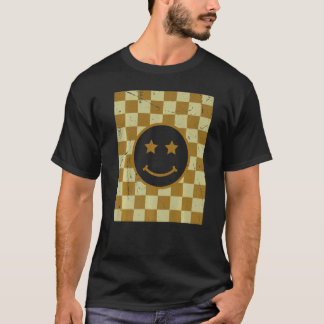 Camiseta Padrão com Verificação de Rosto Feliz Retroativo