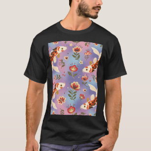 Camiseta Padrão contínuo de carpas Koi em estilo de arte po