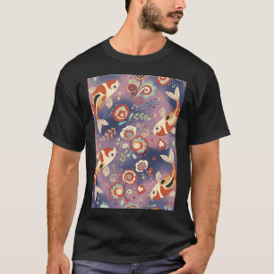 Camiseta Padrão contínuo de carpas Koi em estilo de arte po
