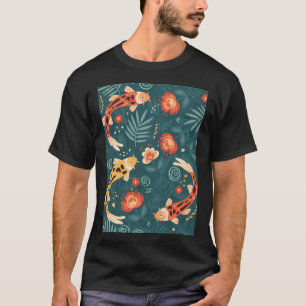 Camiseta Padrão contínuo de carpas Koi em estilo de arte po