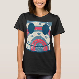 Camiseta Padrão Controlado Pela Cara Retro Feliz Para Mulhe